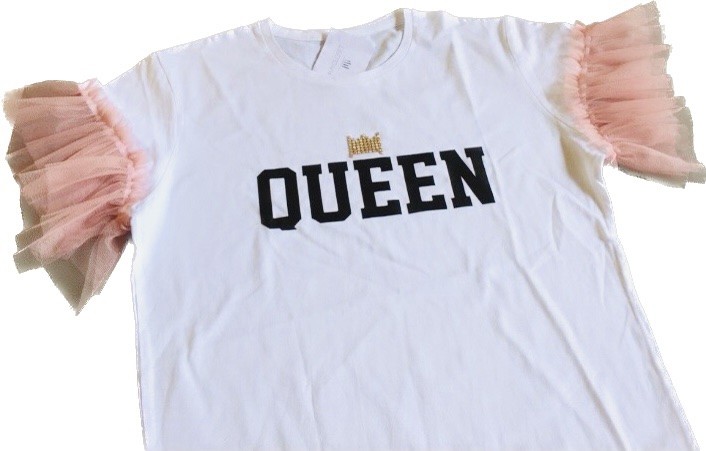 White QUEEN t-shirt with tulle