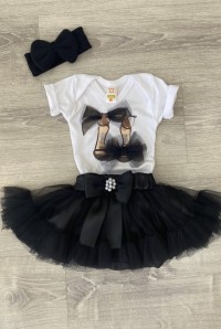 Φούστα tutu μαύρη φραμπαλά με φιόγκο πέρλα 