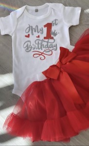 Σετ my 1st birthday στα κόκκινα με tutu κόκκινο φραμπαλά 