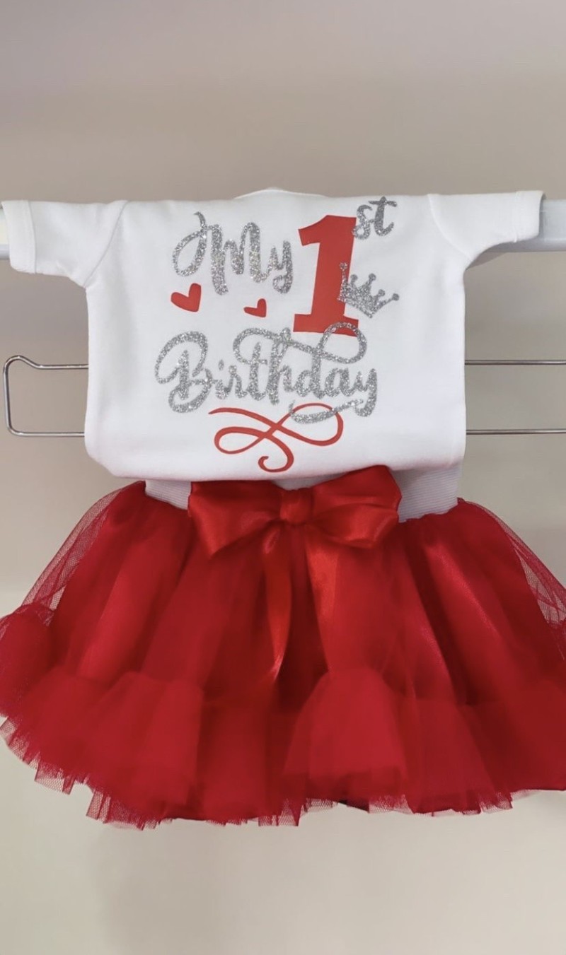 Σετ my 1st birthday στα κόκκινα με tutu κόκκινο φραμπαλά 