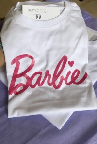 Σετ μπλουζάκια λευκά κοντομάνικα Barbie φούξια 