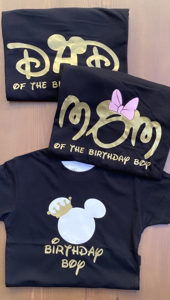 Σετ μπλουζάκια μαύρα κοντομάνικα θέμα Mickey prince Birthday Boy 