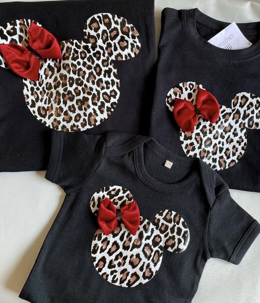 Σετ μπλουζάκια μαύρα κοντομάνικα Animal Print Minnie Με Κόκκινο Φιογκάκι