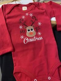 Φορμάκι μακρυμάνικο κόκκινο My 1st Christmas / ταρανδάκι χιονονιφάδες
