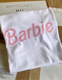 Μπλουζάκι λευκό κοντομάνικο Barbie ροζ γράμματα _0